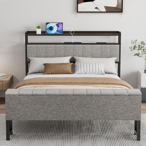 Luxury grey fabric bed frame - grey,